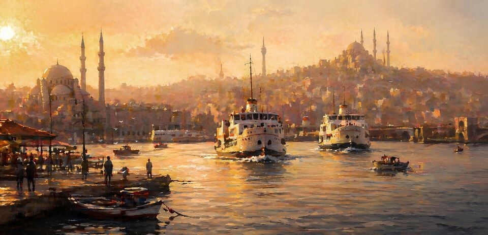 Boğazda Gün Batımı İstanbul Tablo – Dokulu Yağlıboya