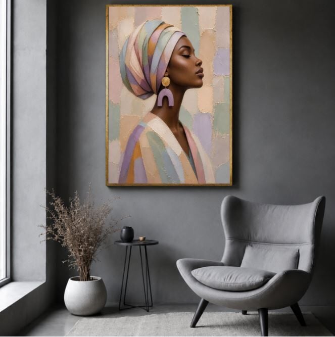 Afrikalı Kadın Dokulu Yağlı Boya Tablo – Pastel Portre