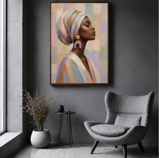 Afrikalı Kadın Dokulu Yağlı Boya Tablo – Pastel Portre