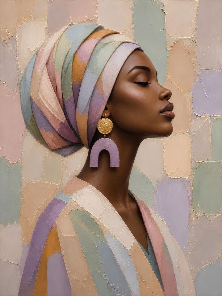 Afrikalı Kadın Dokulu Yağlı Boya Tablo – Pastel Portre