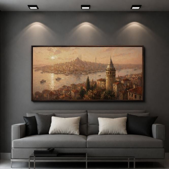 Boğazın Işığında Galata Kulesi Tablo – Dokulu Yağlıboya