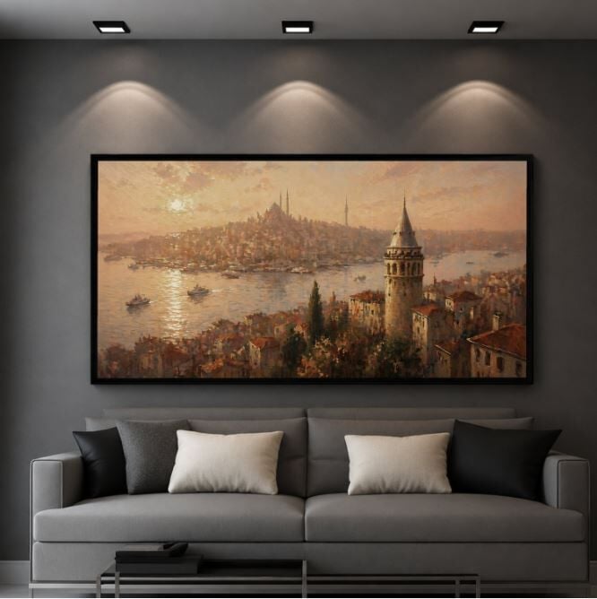 Boğazın Işığında Galata Kulesi Tablo – Dokulu Yağlıboya