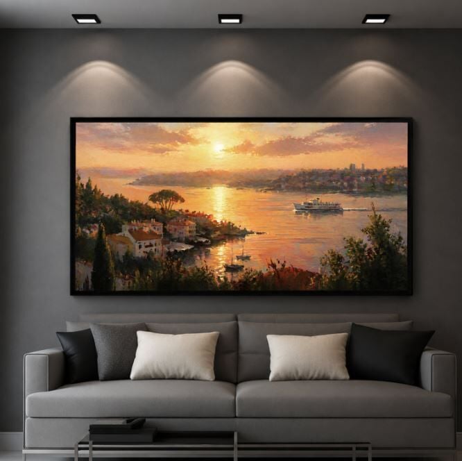 Gün Batımında İstanbul Boğazı Tablo – Dokulu Yağlıboya