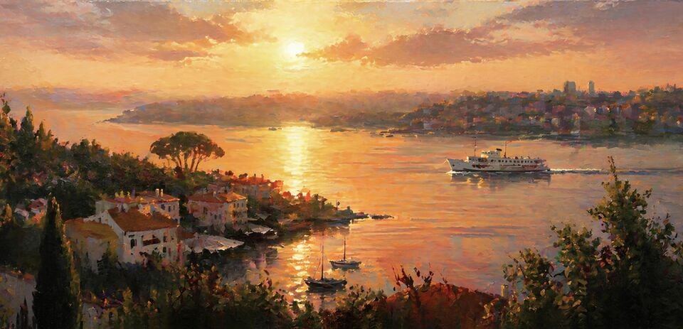 Gün Batımında İstanbul Boğazı Tablo – Dokulu Yağlıboya