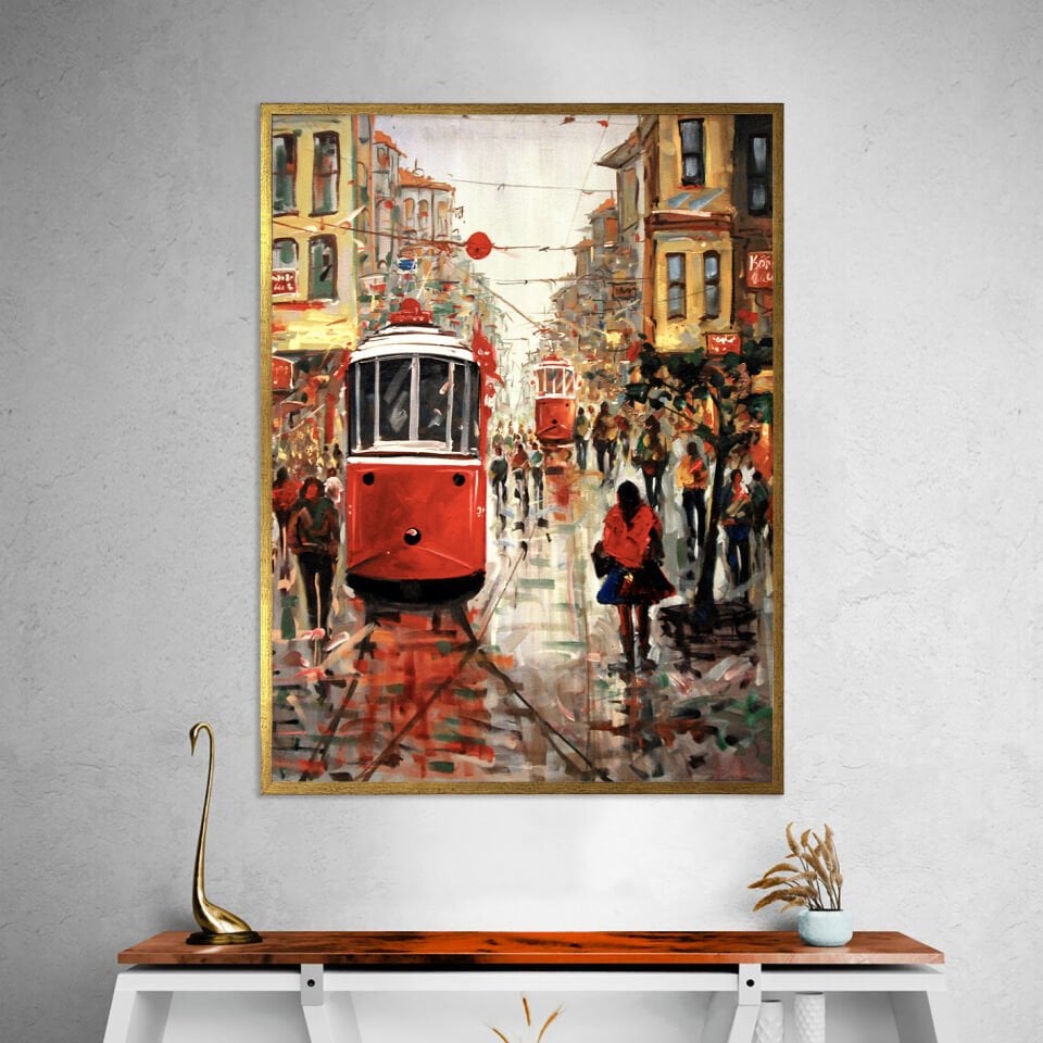 Şehrin Kalbinde Bir An Manzara Dokulu Yağlıboya Tablo