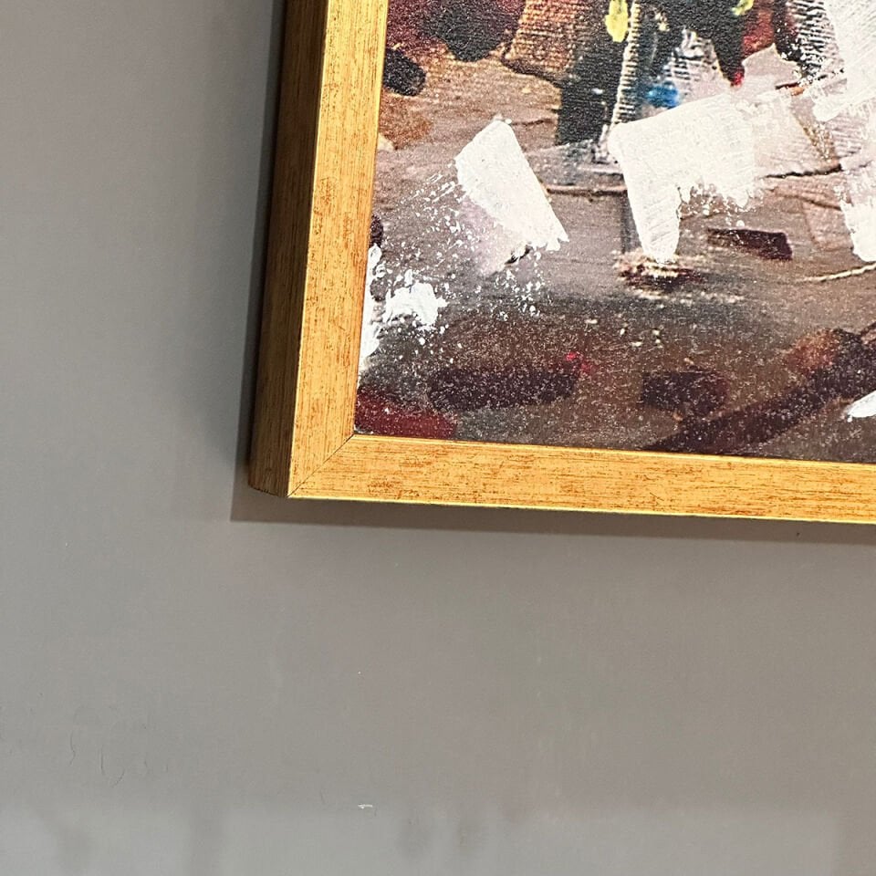 Kalabalığın İçindeki Yol Manzara Dokulu Yağlıboya Tablo