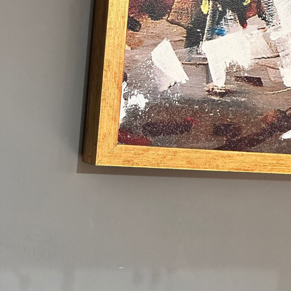 Kalabalığın İçindeki Yol Manzara Dokulu Yağlıboya Tablo
