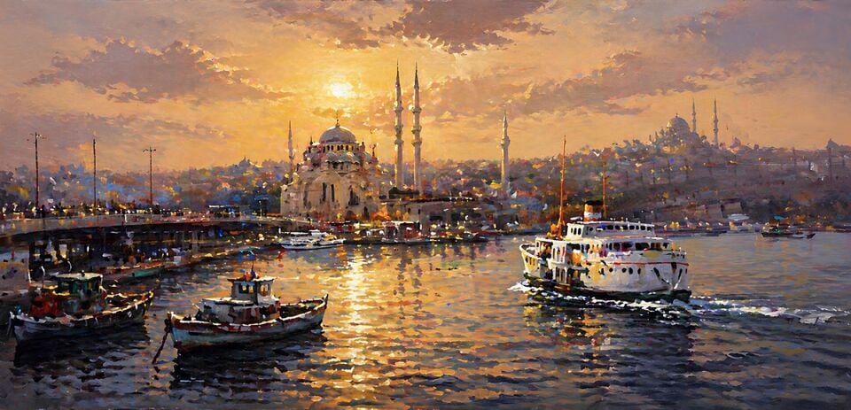 Gün Batımında İstanbul Tablo – Dokulu Yağlıboya