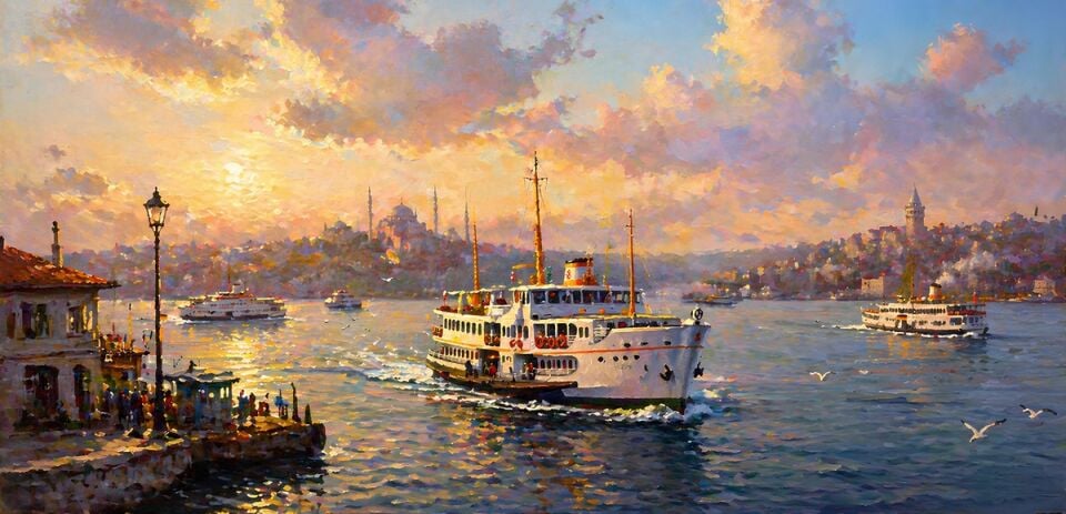 Boğazda Vapur İstanbul Tablo – Dokulu Yağlıboya