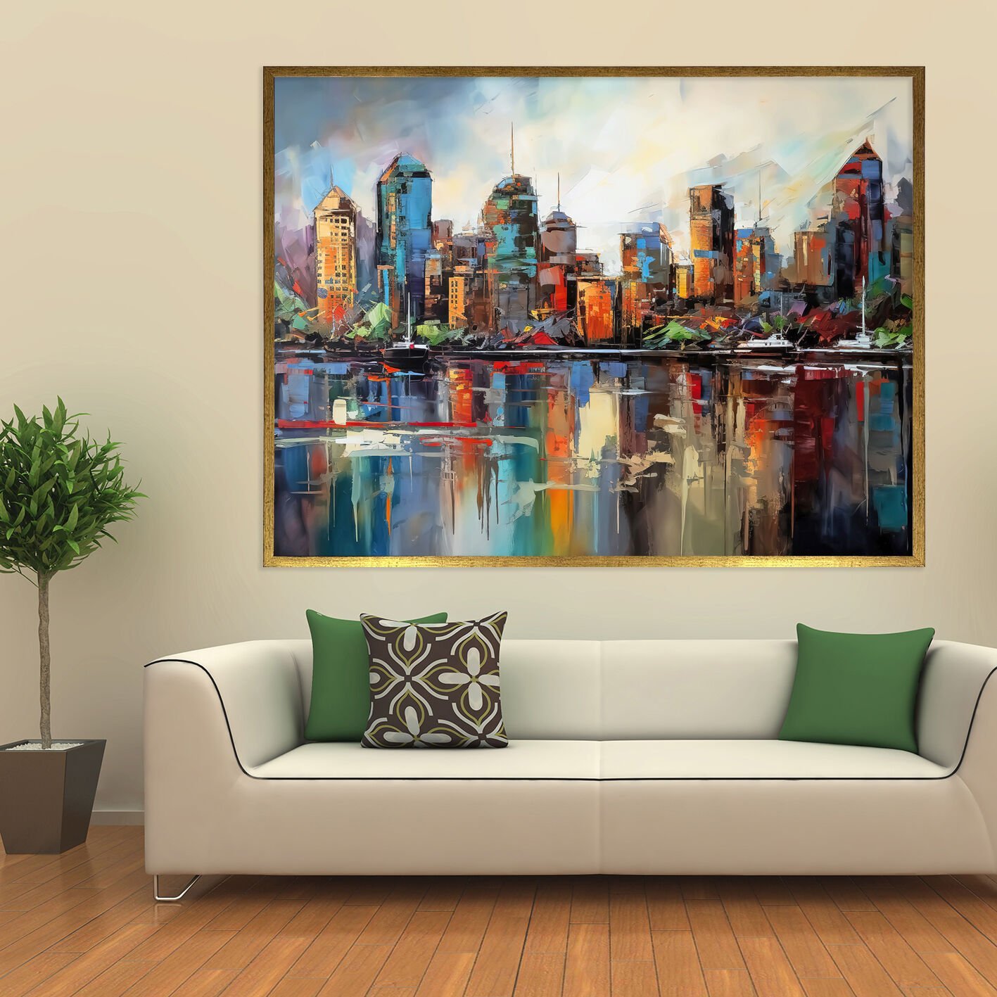 Renklerle Kent Dokulu Yağlıboya Tablo