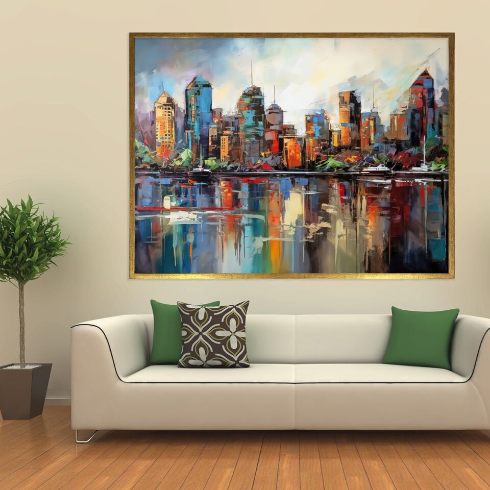 Renklerle Kent Dokulu Yağlıboya Tablo