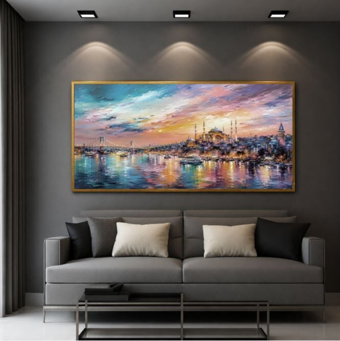 Boğazda Renkli Akşam İstanbul Tablo – Dokulu Yağlıboya