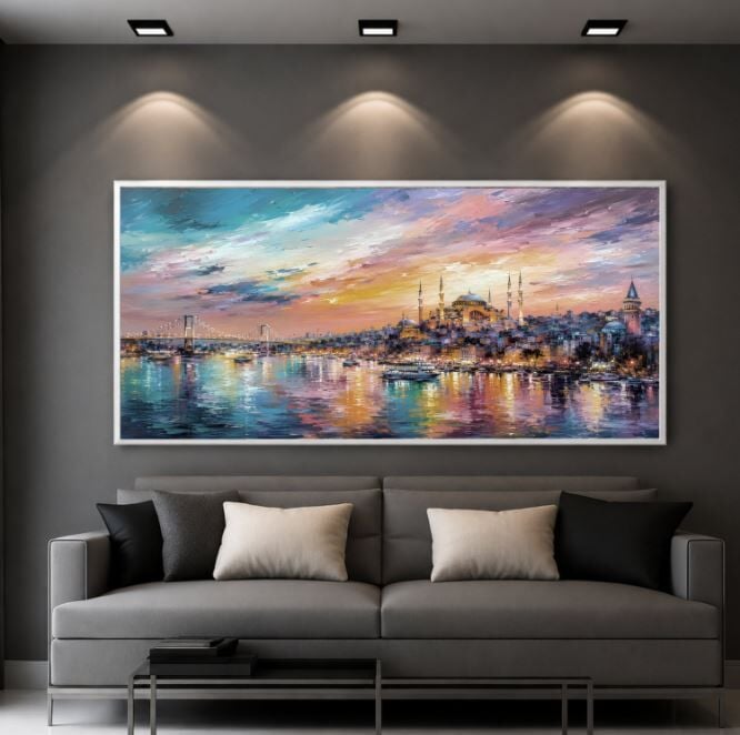 Boğazda Renkli Akşam İstanbul Tablo – Dokulu Yağlıboya