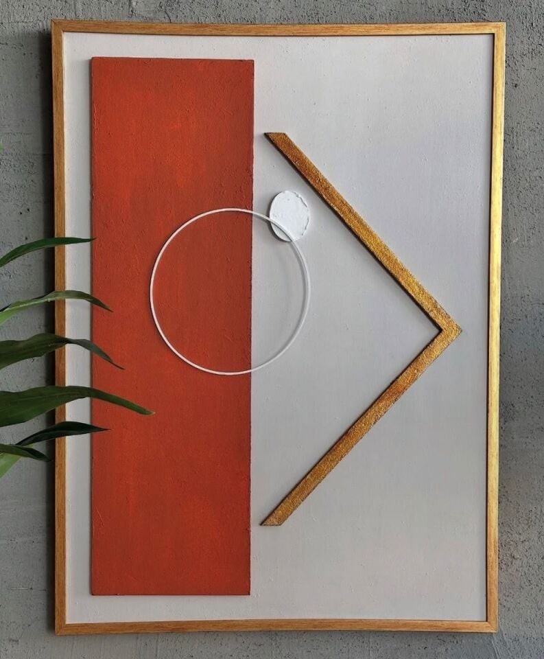 Terrakota Denge Minimalist Geometrik 3D Dokulu Yağlı Boya Tablo