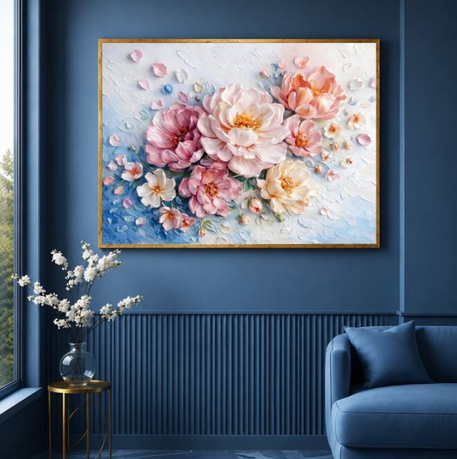 Çiçek Yağlı Boya Tablo Pastel Şakayık Buketi