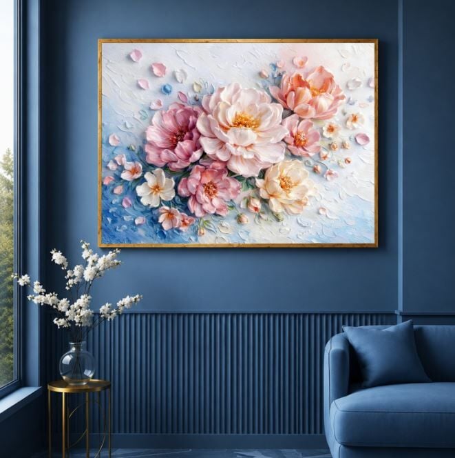 Çiçek Yağlı Boya Tablo Pastel Şakayık Buketi