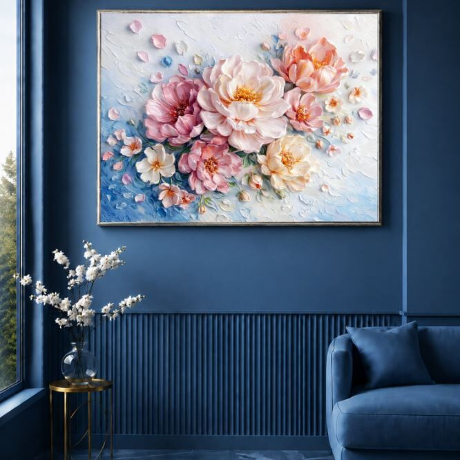 Çiçek Yağlı Boya Tablo Pastel Şakayık Buketi