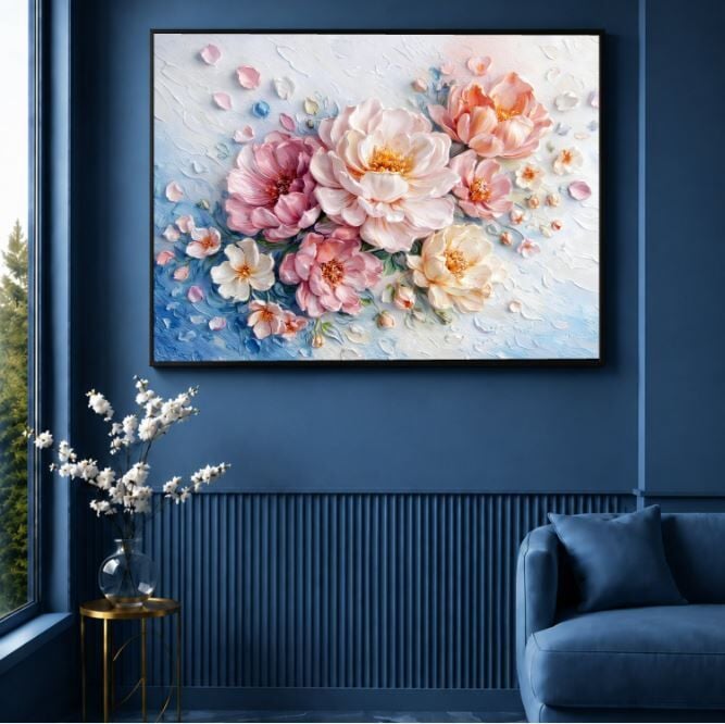 Çiçek Yağlı Boya Tablo Pastel Şakayık Buketi