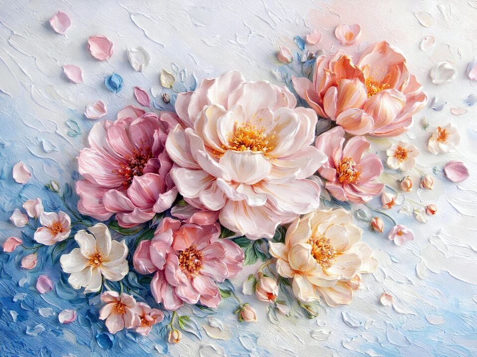 Çiçek Yağlı Boya Tablo Pastel Şakayık Buketi