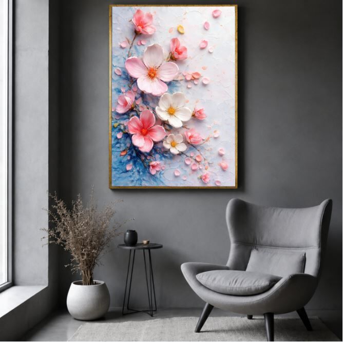 Çiçek Yağlı Boya Tablo Pastel Kiraz Çiçekleri