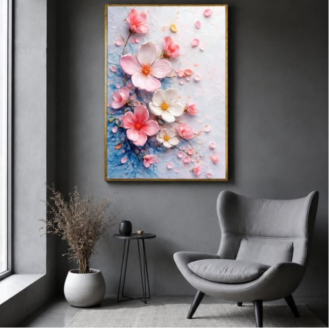 Çiçek Yağlı Boya Tablo Pastel Kiraz Çiçekleri