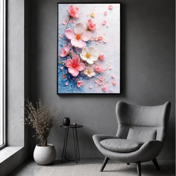 Çiçek Yağlı Boya Tablo Pastel Kiraz Çiçekleri