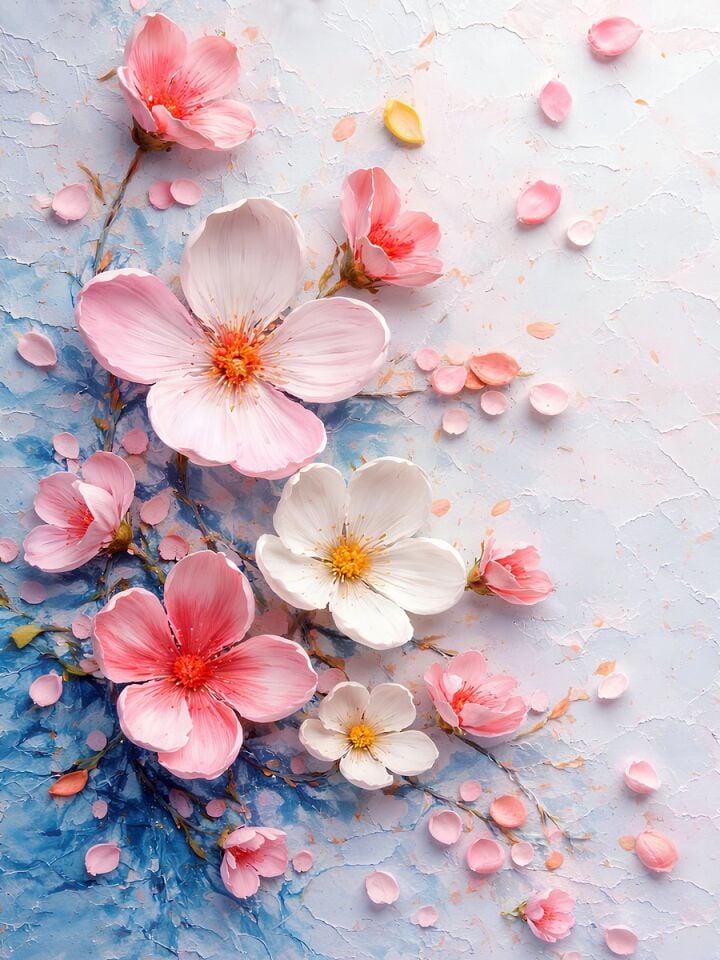 Çiçek Yağlı Boya Tablo Pastel Kiraz Çiçekleri