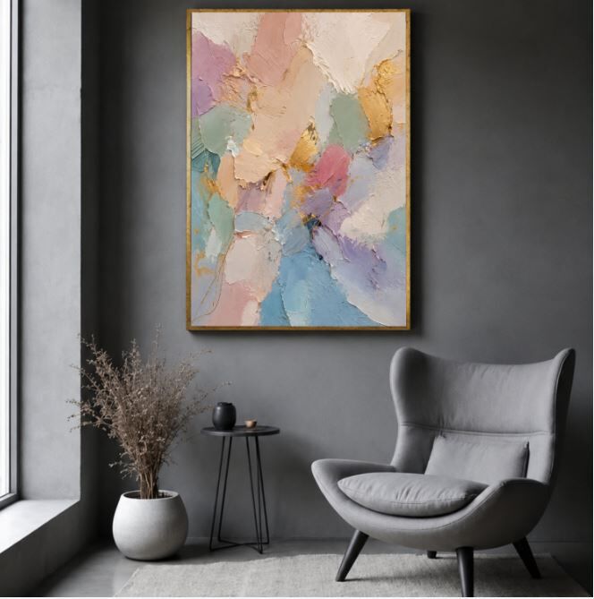 Pastel Soyut Dokulu Yağlı Boya Tablo – Renk Geçişleri