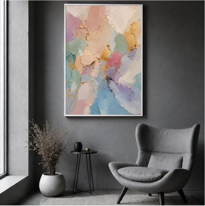 Pastel Soyut Dokulu Yağlı Boya Tablo – Renk Geçişleri