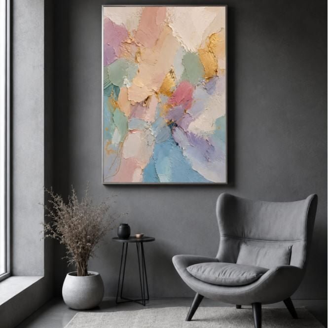 Pastel Soyut Dokulu Yağlı Boya Tablo – Renk Geçişleri