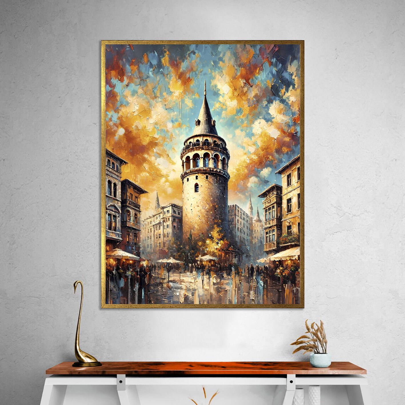 Galata Sokakları Manzara Dokulu Yağlıboya Tablo