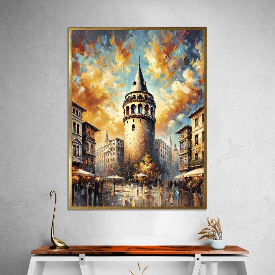 Galata Sokakları Manzara Dokulu Yağlıboya Tablo