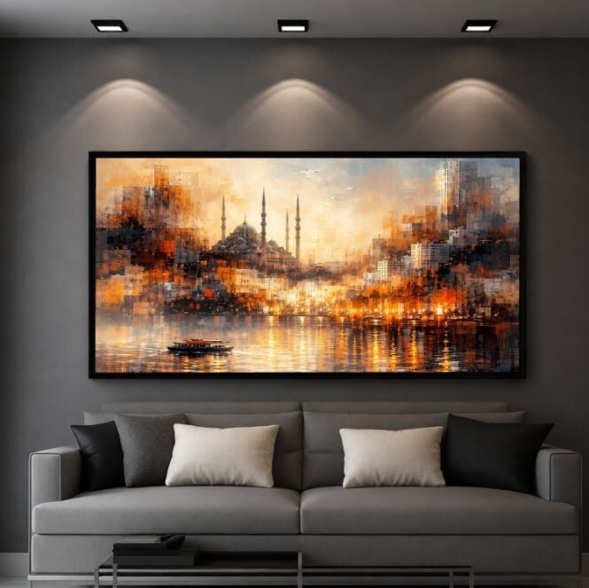 İstanbul Şehir Tablosu – Boğaz ve Cami Dokulu Yağlıboya