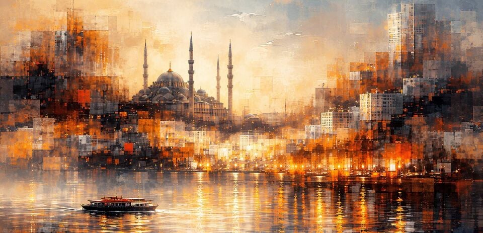 İstanbul Şehir Tablosu – Boğaz ve Cami Dokulu Yağlıboya