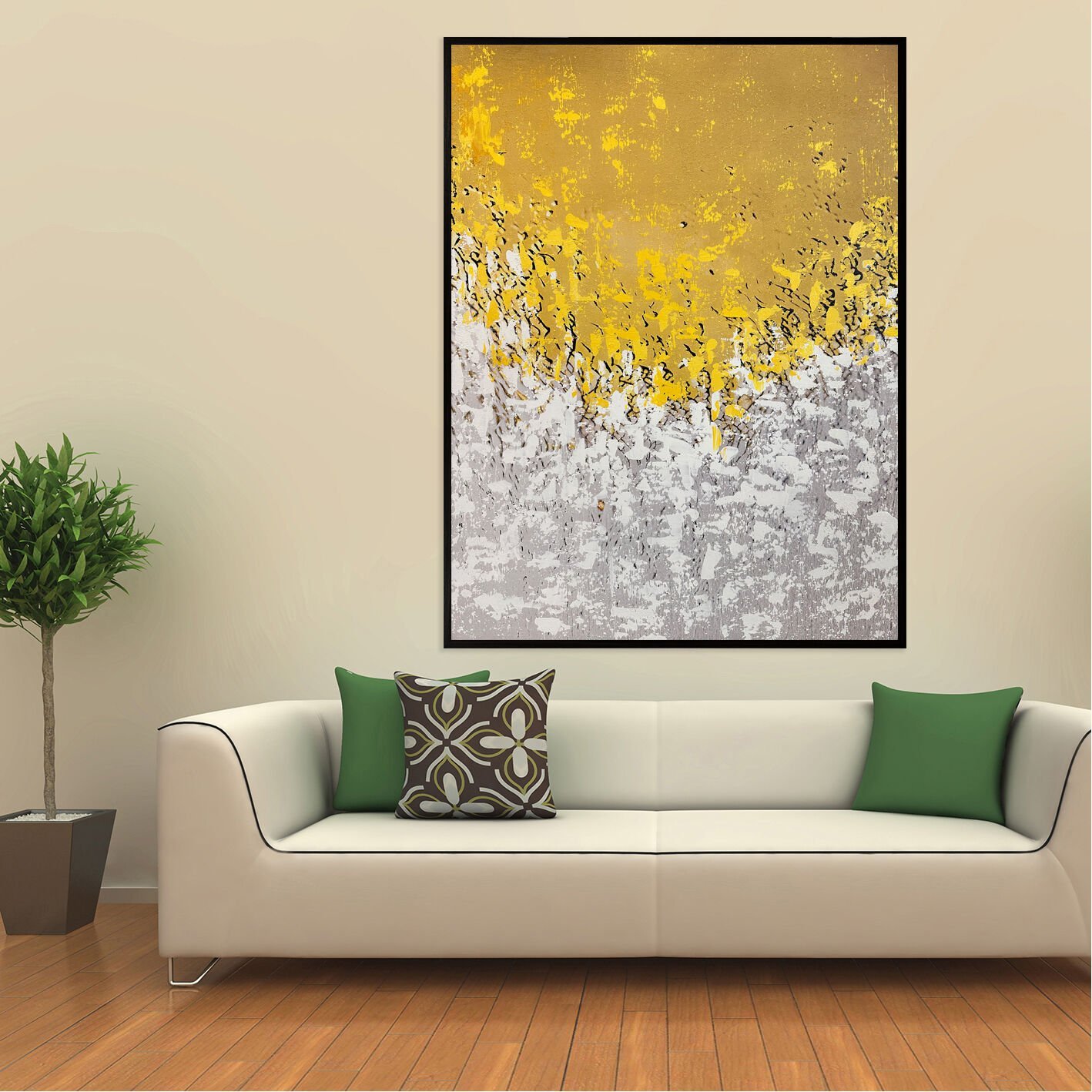 Altın Ufuk Soyut Dokulu Yağlıboya Tablo