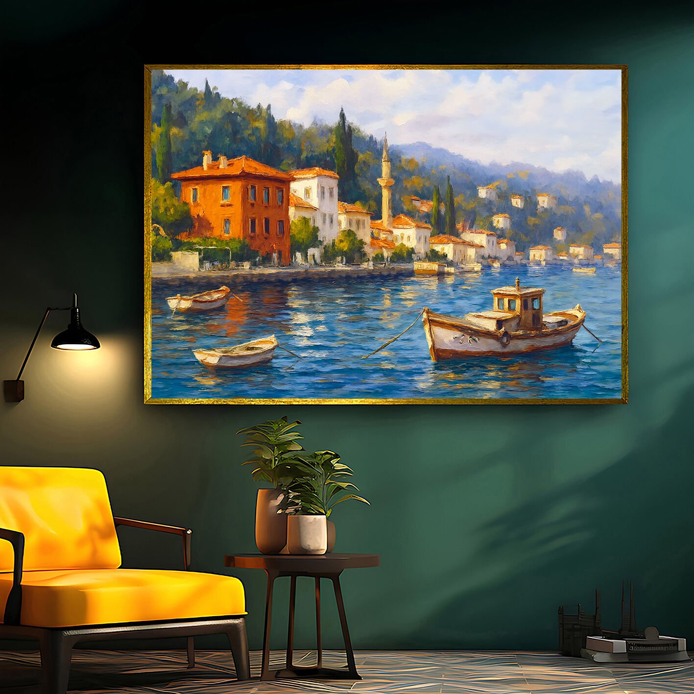 Mavinin Kıyısında Manzara Dokulu Yağlıboya Tablo