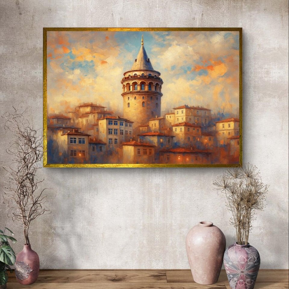Galata’da Zaman Manzara Dokulu Yağlıboya Tablo