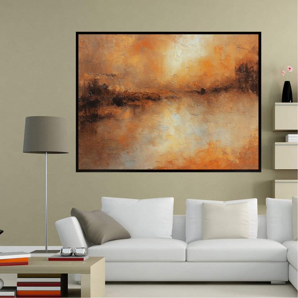 Sıcak Tonlar Arasında Soyut Dokulu Yağlıboya Tablo