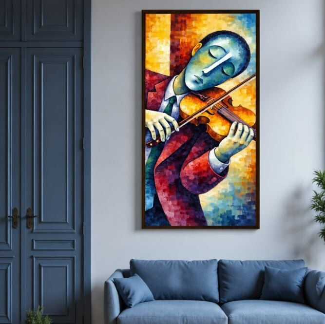Müzisyen Yağlıboya Tablo – Keman Çalan Soyut Figür