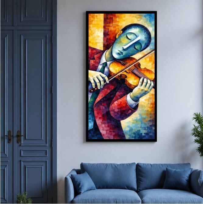 Müzisyen Yağlıboya Tablo – Keman Çalan Soyut Figür