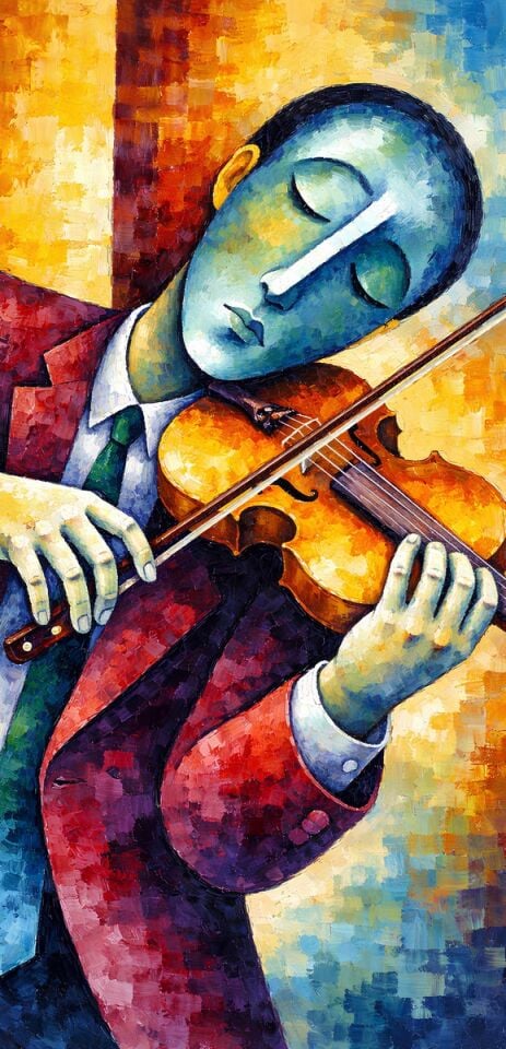 Müzisyen Yağlıboya Tablo – Keman Çalan Soyut Figür