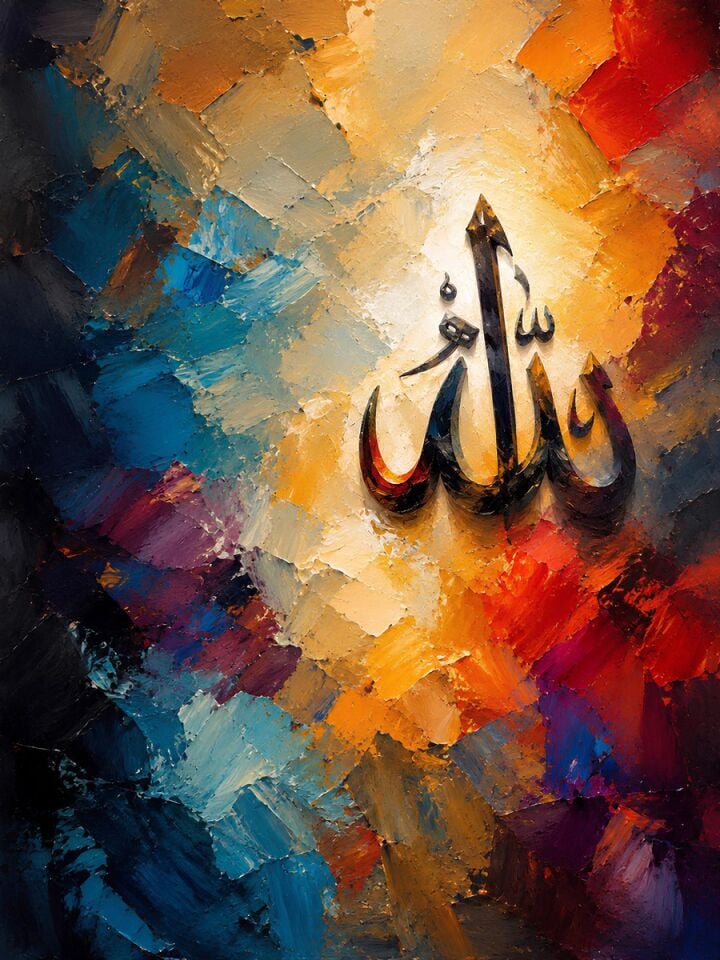 Allah Yazılı Dokulu Yağlı Boya Tablo – İlahi Renkler