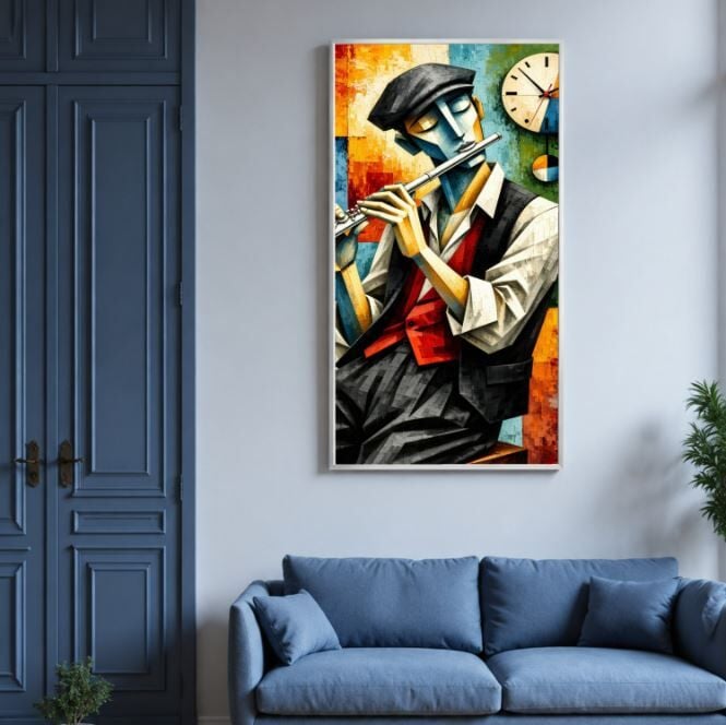 Flüt Çalan Müzisyen Yağlıboya Tablo – Modern Erkek Figürü
