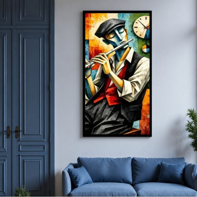 Flüt Çalan Müzisyen Yağlıboya Tablo – Modern Erkek Figürü