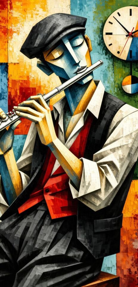 Flüt Çalan Müzisyen Yağlıboya Tablo – Modern Erkek Figürü