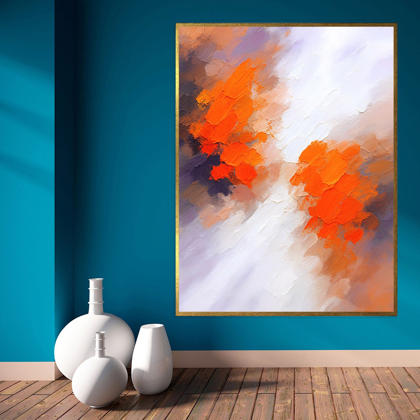 Turuncu Dokunuş Soyut Dokulu Yağlıboya Tablo