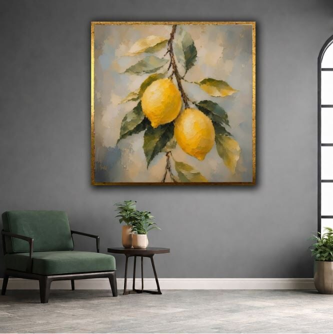 Limon Tablosu Dokulu Yağlı Boya Meyve Duvar Tablosu