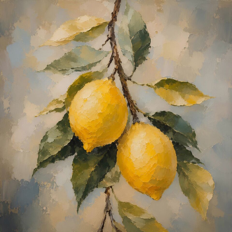 Limon Tablosu Dokulu Yağlı Boya Meyve Duvar Tablosu