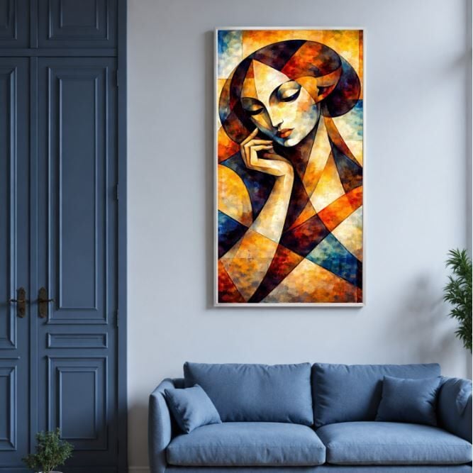 Kadın Figürlü Yağlıboya Tablo – Geometrik Modern Portre
