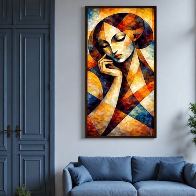 Kadın Figürlü Yağlıboya Tablo – Geometrik Modern Portre